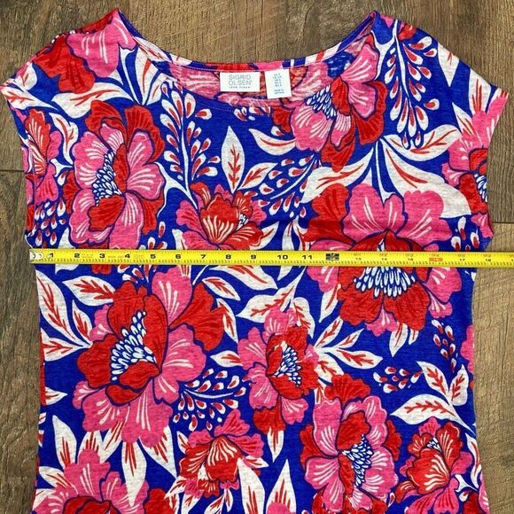 Sigrid Olsen 100% Linen Short Sleeve Top Floral Garden Girl Romantic Feminine, S - Picture 4 of 6